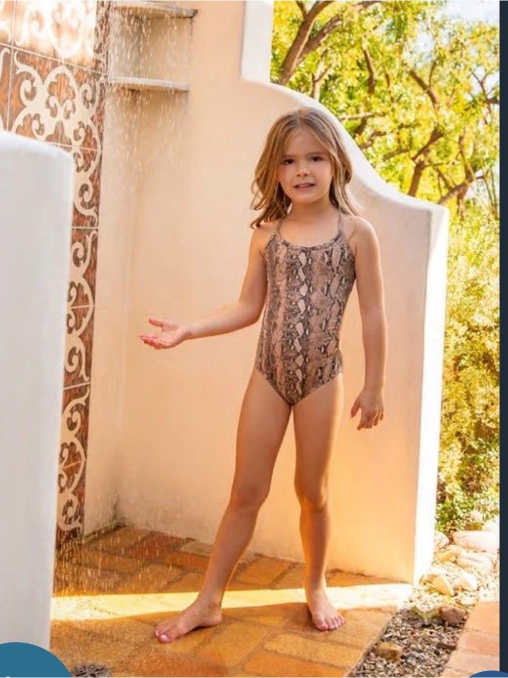 PQ Swim Girls' Snake-Print One-Piece Swimsuit in Beige and Brown